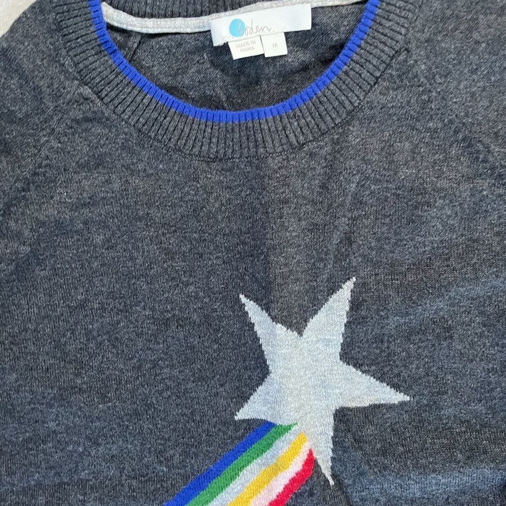 Boden Gray Sweater with Rainbow Star Design